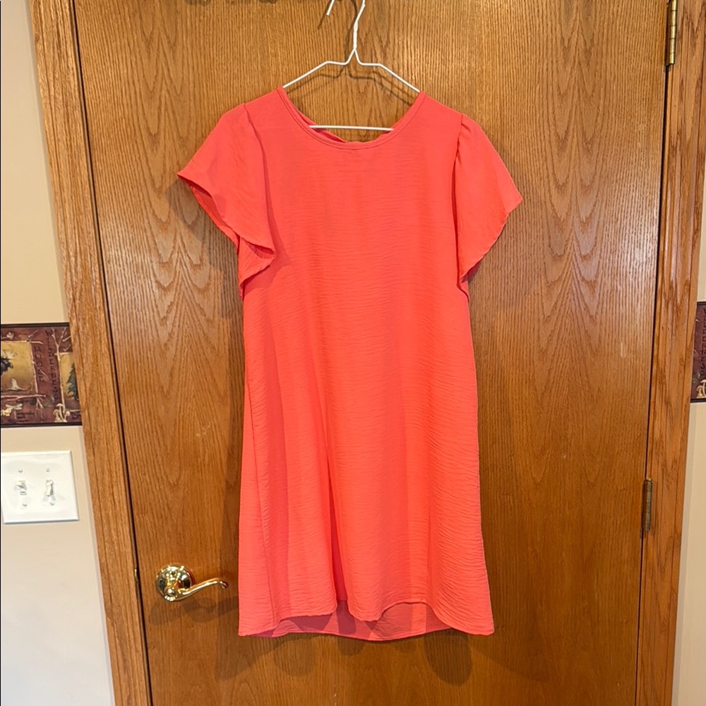 Coral Flutter Sleeve Dress